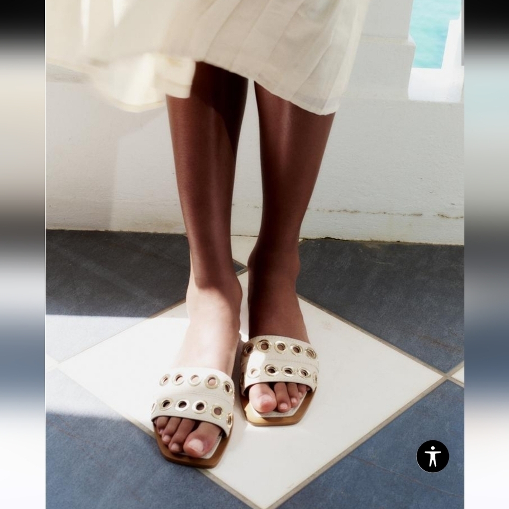 ZARA GOLD EMBELLISHED SANDAL EUR 37/ US 7 ivory and camel set Grommett - Picture 5 of 6